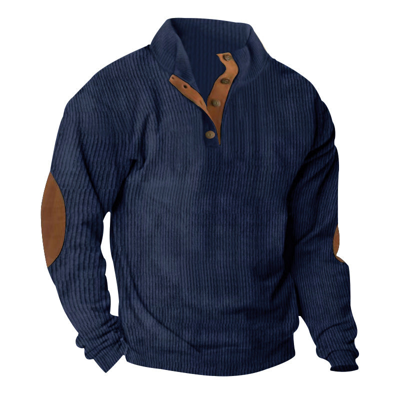 Men's Corduroy Stand Collar Pullover - Casual Long-Sleeved Sweater
