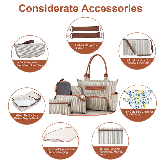 8PCS Baby Diaper Bag Set - Multifunctional
Mommy & Daddy Nappy Bags with Accessories