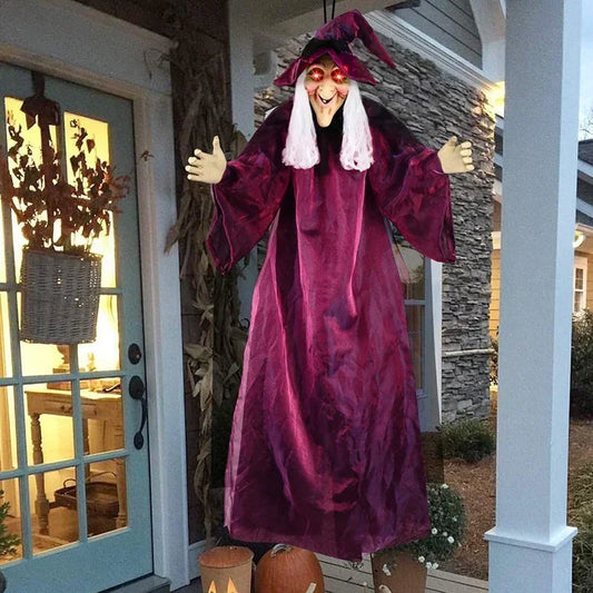 Halloween Hanging Witch with Glowing Eyes &
Sound - Scary Haunted House Prop