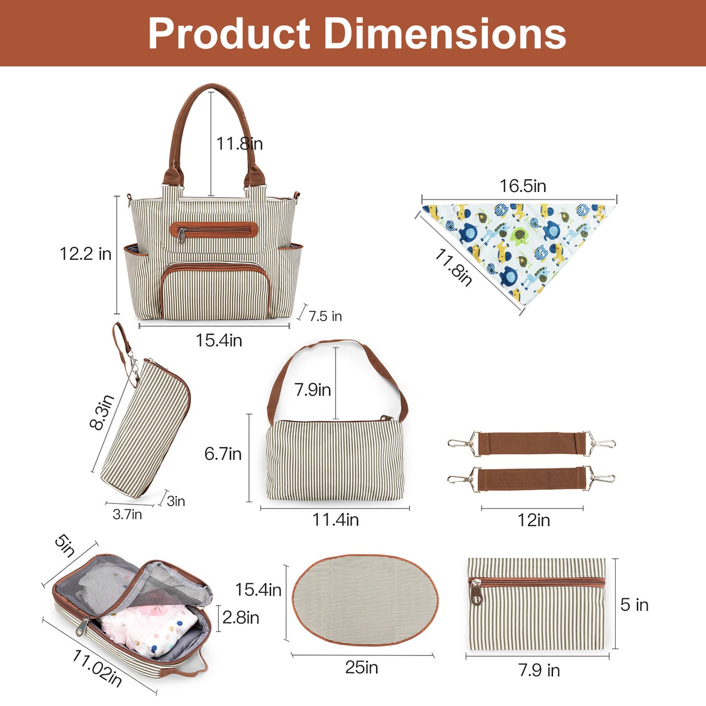 8PCS Baby Diaper Bag Set - Multifunctional
Mommy & Daddy Nappy Bags with Accessories