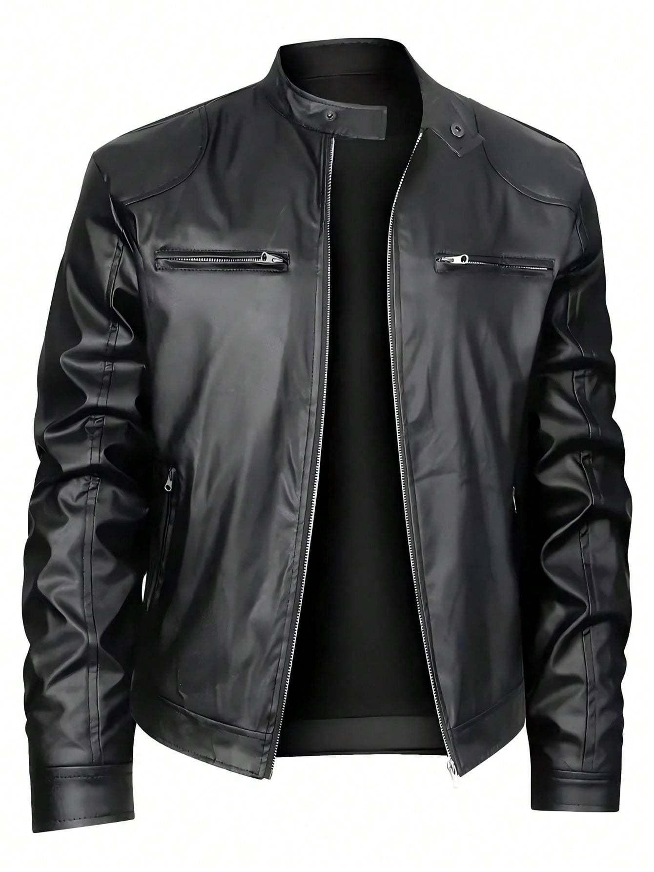 Men's Stand-up Collar Faux Leather Jacket-Business Casual Outerwear