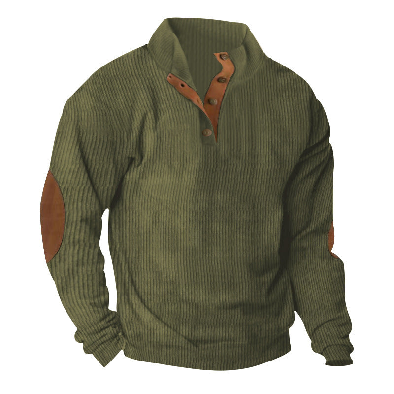 Men's Corduroy Stand Collar Pullover - Casual Long-Sleeved Sweater