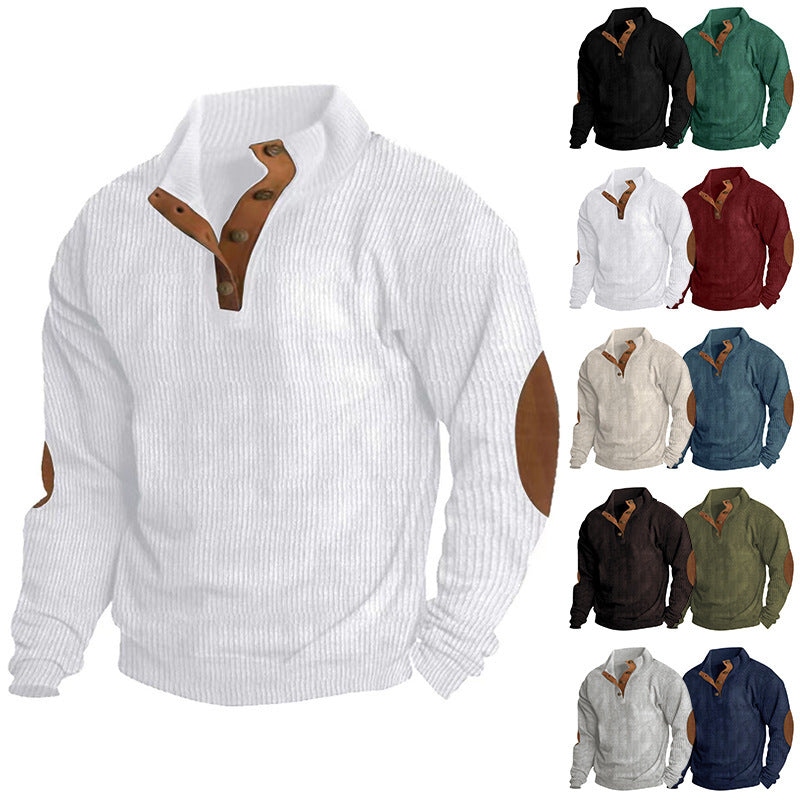 Men's Corduroy Stand Collar Pullover - Casual Long-Sleeved Sweater