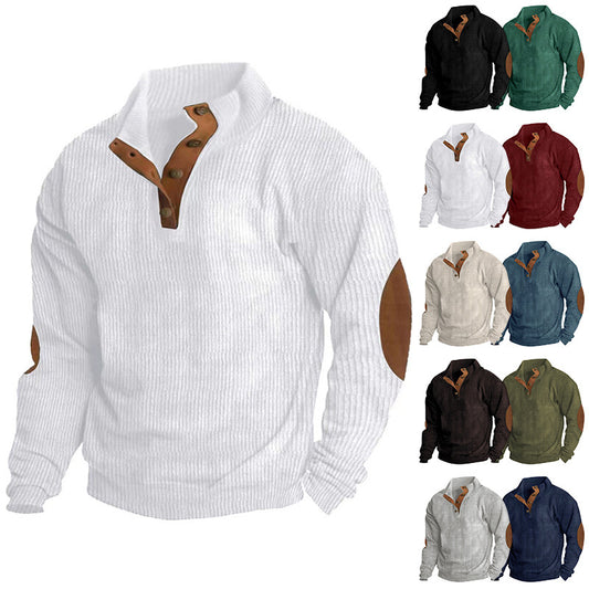 Men's Corduroy Stand Collar Pullover - Casual Long-Sleeved Sweater