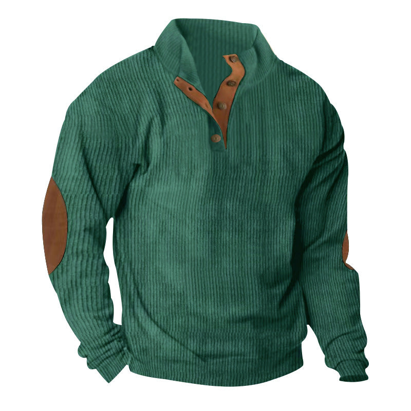 Men's Corduroy Stand Collar Pullover - Casual Long-Sleeved Sweater