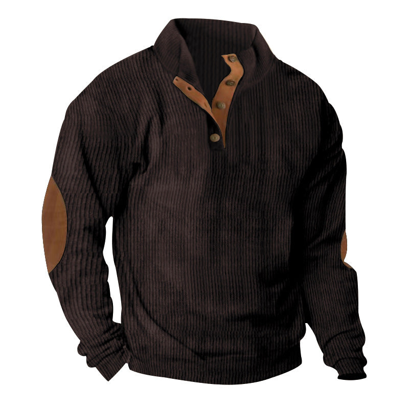 Men's Corduroy Stand Collar Pullover - Casual Long-Sleeved Sweater