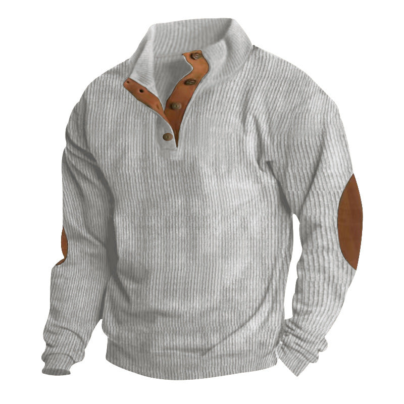 Men's Corduroy Stand Collar Pullover - Casual Long-Sleeved Sweater