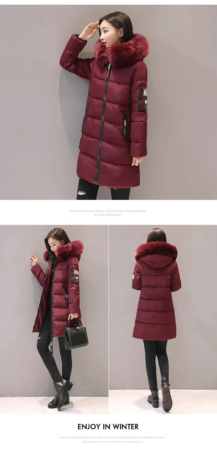 2025 Women's Winter Parka - Long Cotton Fur
Hooded Slim-Fit Jacket