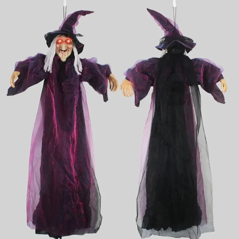 Halloween Hanging Witch with Glowing Eyes &
Sound - Scary Haunted House Prop