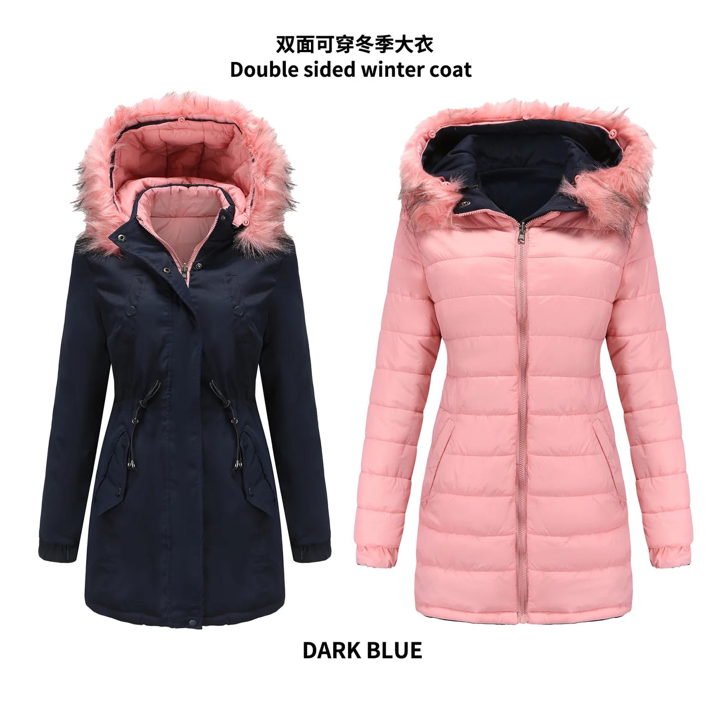Women's Winter Parka Coat - Warm Cotton Jacket with Fur Collar & Hood