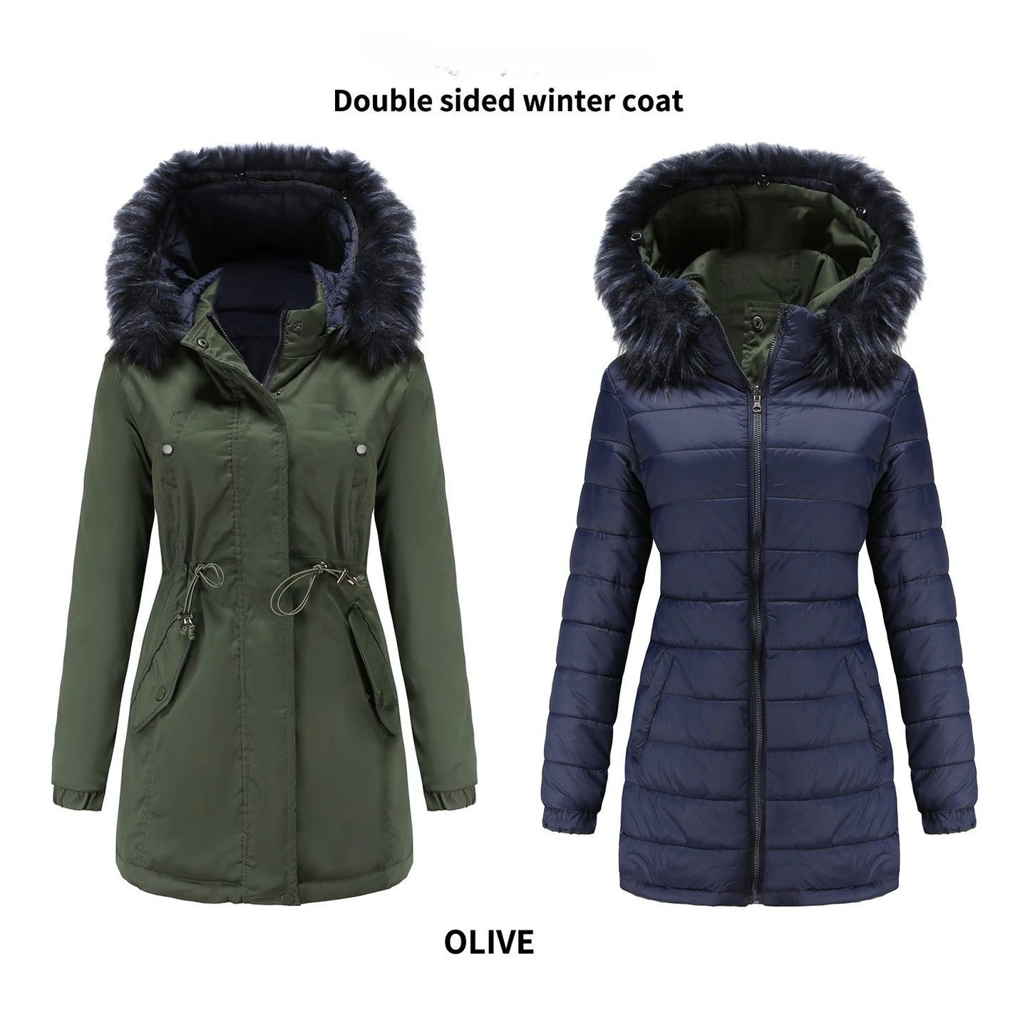 Women's Winter Parka Coat - Warm Cotton Jacket with Fur Collar & Hood