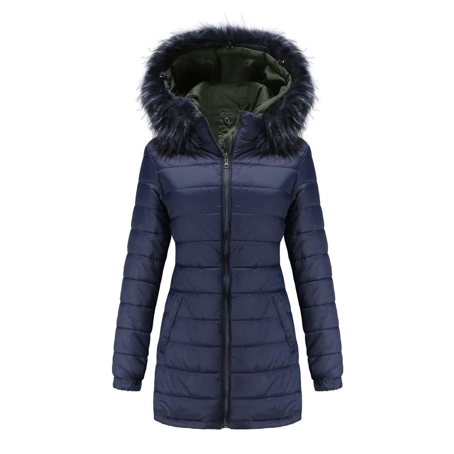 Women's Winter Parka Coat - Warm Cotton Jacket with Fur Collar & Hood