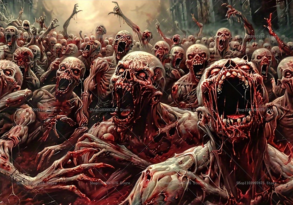 Halloween Party Decorations Backdrop Horror Zombie Mist Blood Handprint Photography Background Home Wall Decor Banner Props