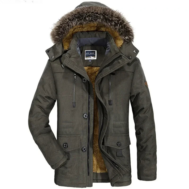 Men's Winter Down Parka - Thick Warm Multi-Pocket Jacket with Hood (Up to 7XL)