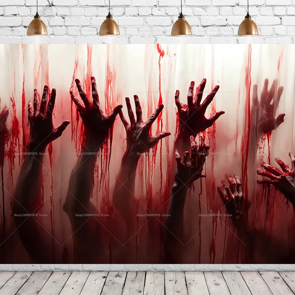 Halloween Party Decorations Backdrop Horror Zombie Mist Blood Handprint Photography Background Home Wall Decor Banner Props