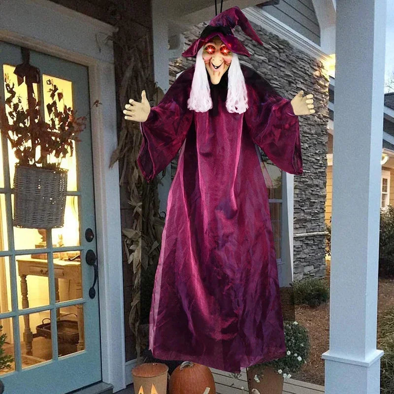Halloween Hanging Witch with Glowing Eyes &
Sound - Scary Haunted House Prop