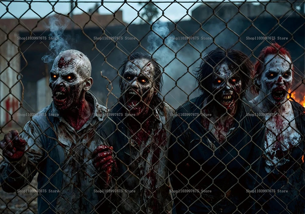 Halloween Party Decorations Backdrop Horror Zombie Mist Blood Handprint Photography Background Home Wall Decor Banner Props