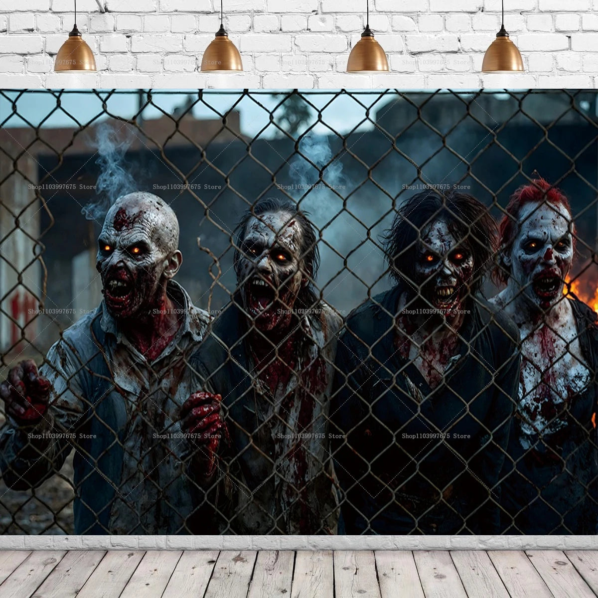 Halloween Party Decorations Backdrop Horror Zombie Mist Blood Handprint Photography Background Home Wall Decor Banner Props