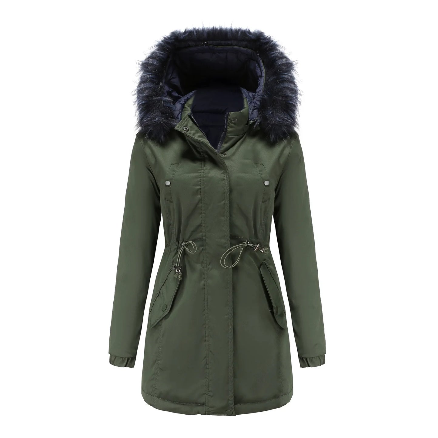Women's Winter Parka Coat - Warm Cotton Jacket with Fur Collar & Hood