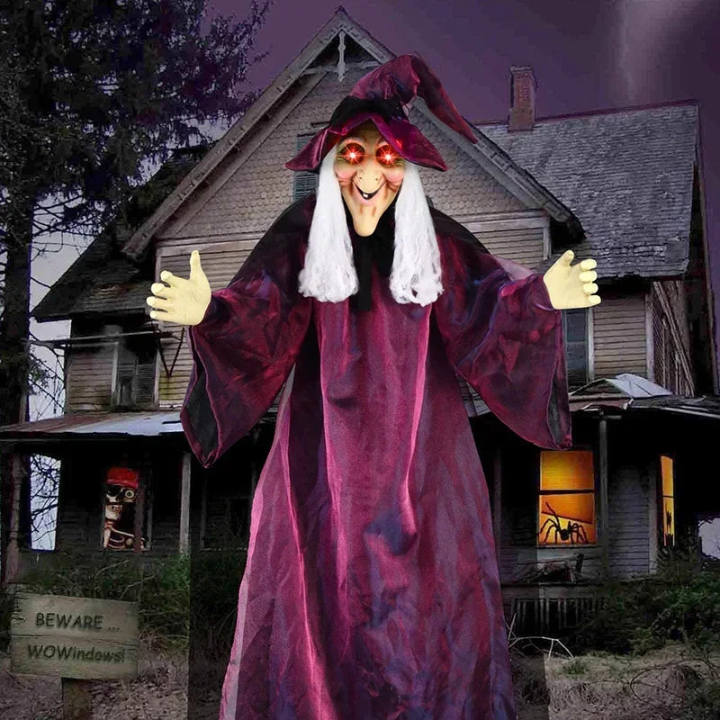 Halloween Hanging Witch with Glowing Eyes &
Sound - Scary Haunted House Prop