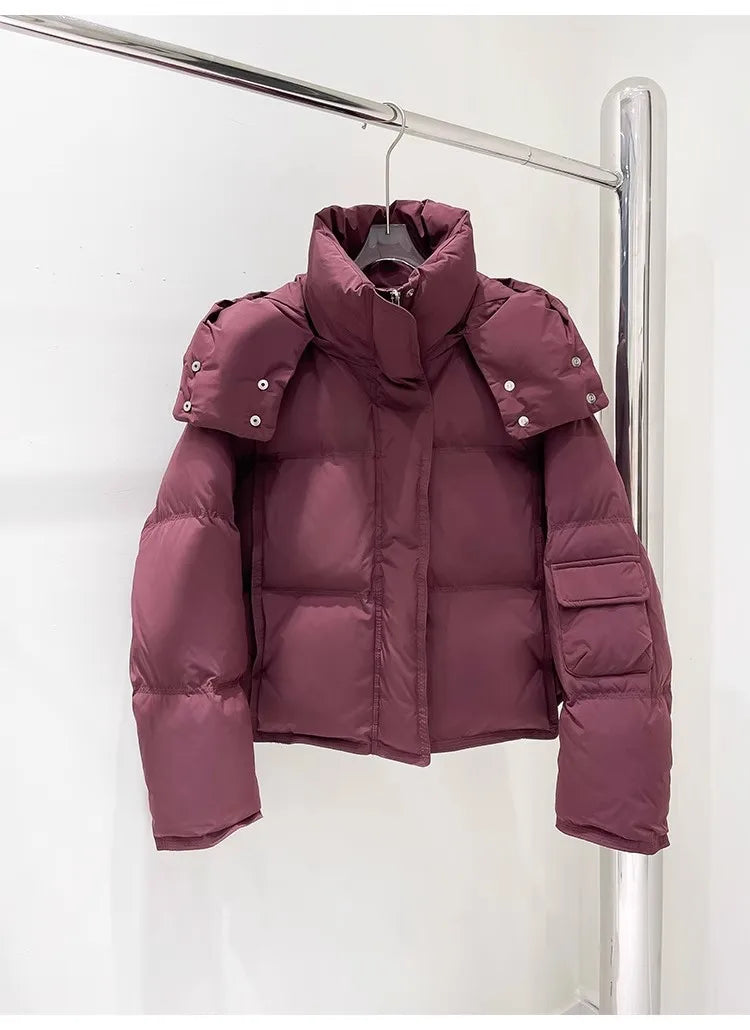 Women's 90% White Duck Down Jacket - Warm
Hooded Winter Puffy Coat