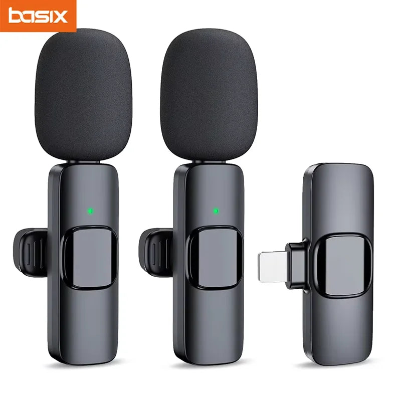 Basix Wireless Lavalier Microphone - Portable Clip-on Mic for iPhone & Android (2.4G)