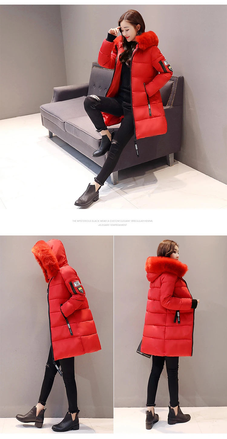 2025 Women's Winter Parka - Long Cotton Fur
Hooded Slim-Fit Jacket