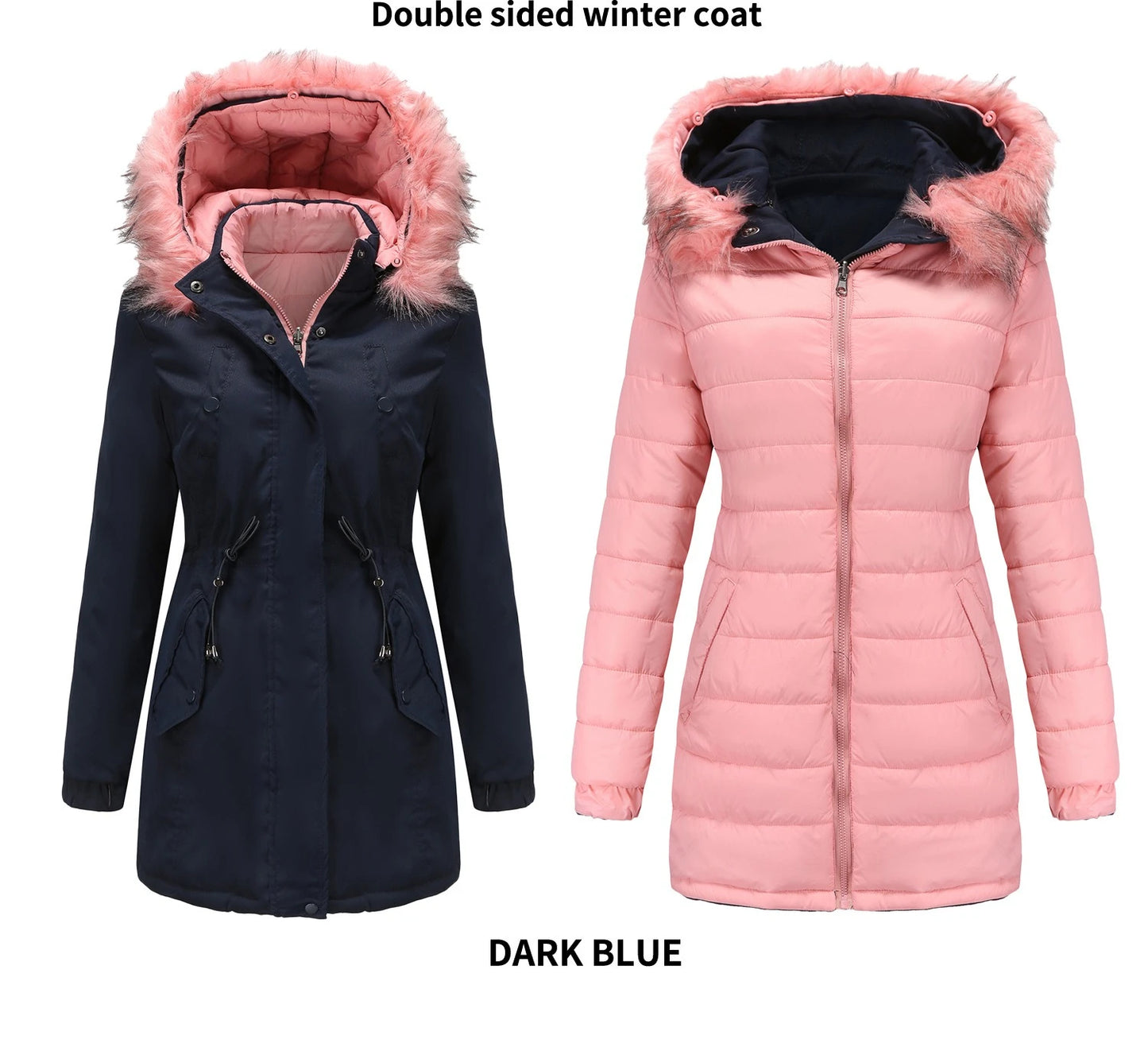 Women's Winter Parka Coat - Warm Cotton Jacket with Fur Collar & Hood