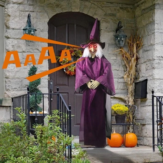 Halloween Hanging Witch with Glowing Eyes &
Sound - Scary Haunted House Prop