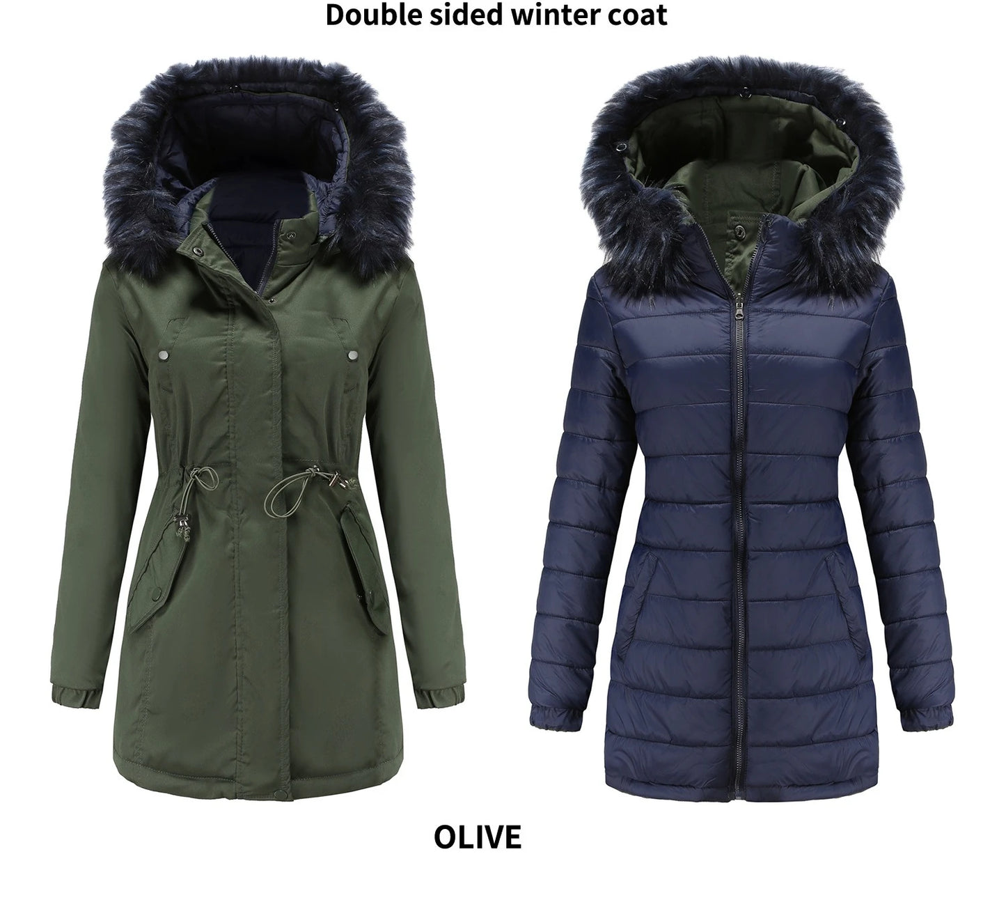 Women's Winter Parka Coat - Warm Cotton Jacket with Fur Collar & Hood