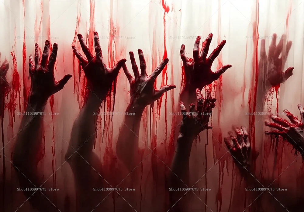 Halloween Party Decorations Backdrop Horror Zombie Mist Blood Handprint Photography Background Home Wall Decor Banner Props