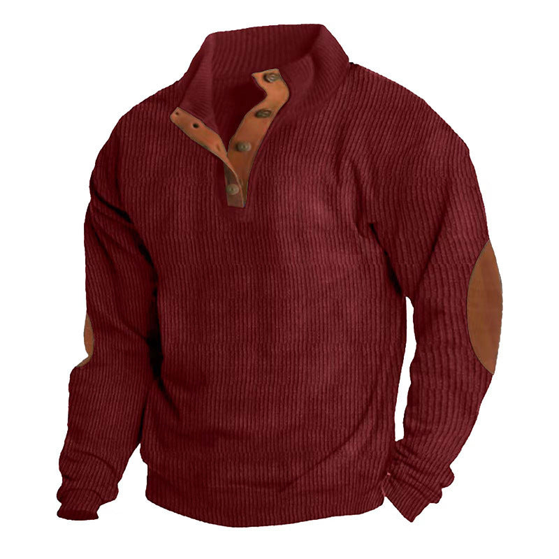 Men's Corduroy Stand Collar Pullover - Casual Long-Sleeved Sweater