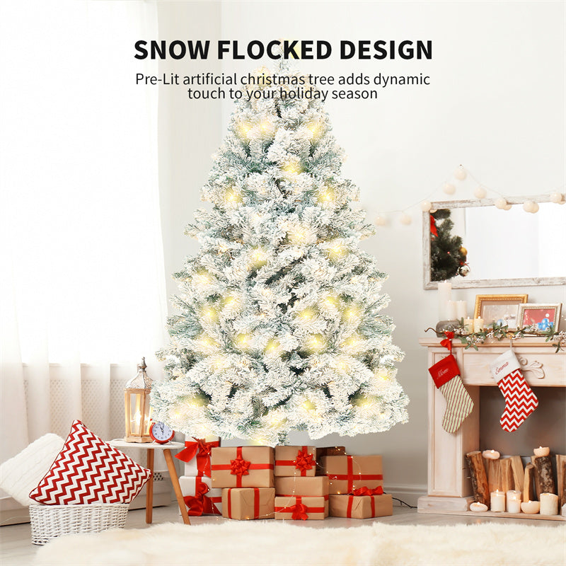 Artificial Christmas Tree with Snow - PVC Holiday Tree with Stand for Home & Store Decoration