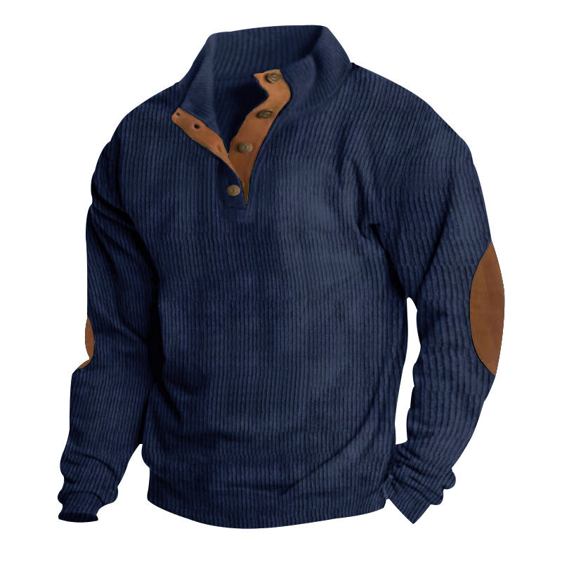 Men's Corduroy Stand Collar Pullover - Casual Long-Sleeved Sweater