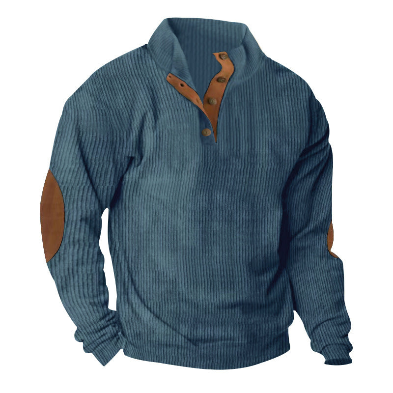 Men's Corduroy Stand Collar Pullover - Casual Long-Sleeved Sweater