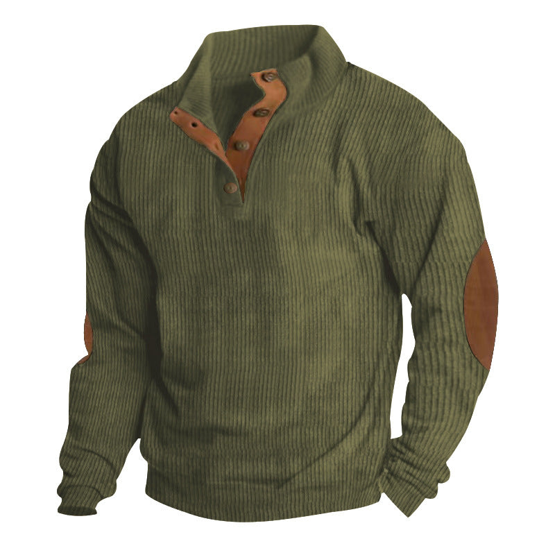 Men's Corduroy Stand Collar Pullover - Casual Long-Sleeved Sweater