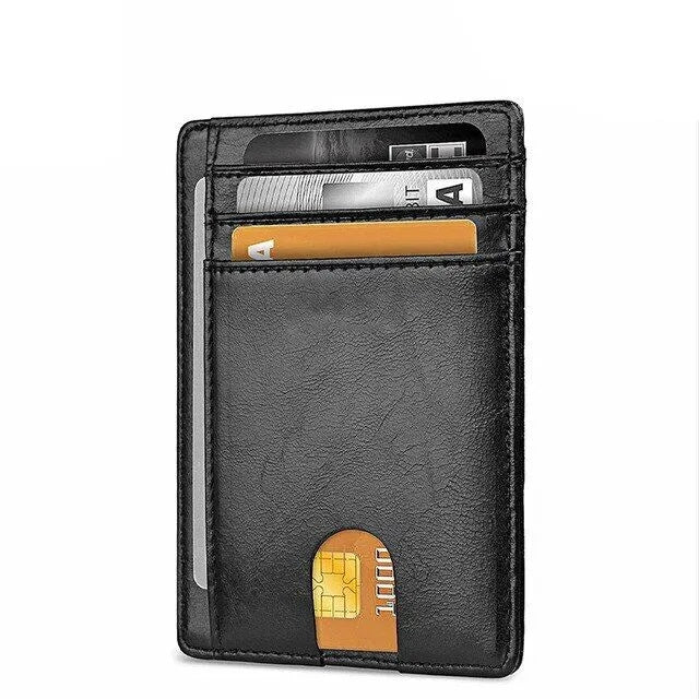 Men's Slim Leather RFID Blocking Card Holder - Minimalist Wallet for Credit Cards & ID