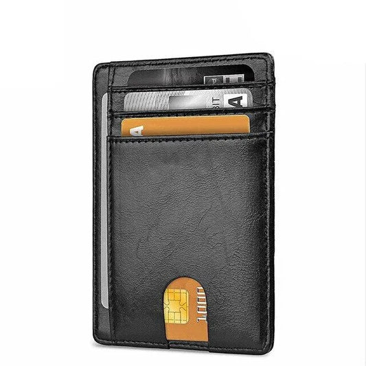 Men's Slim Leather RFID Blocking Card Holder - Minimalist Wallet for Credit Cards & ID