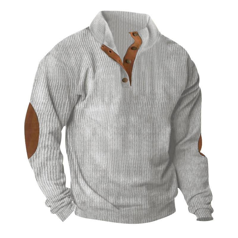 Men's Corduroy Stand Collar Pullover - Casual Long-Sleeved Sweater
