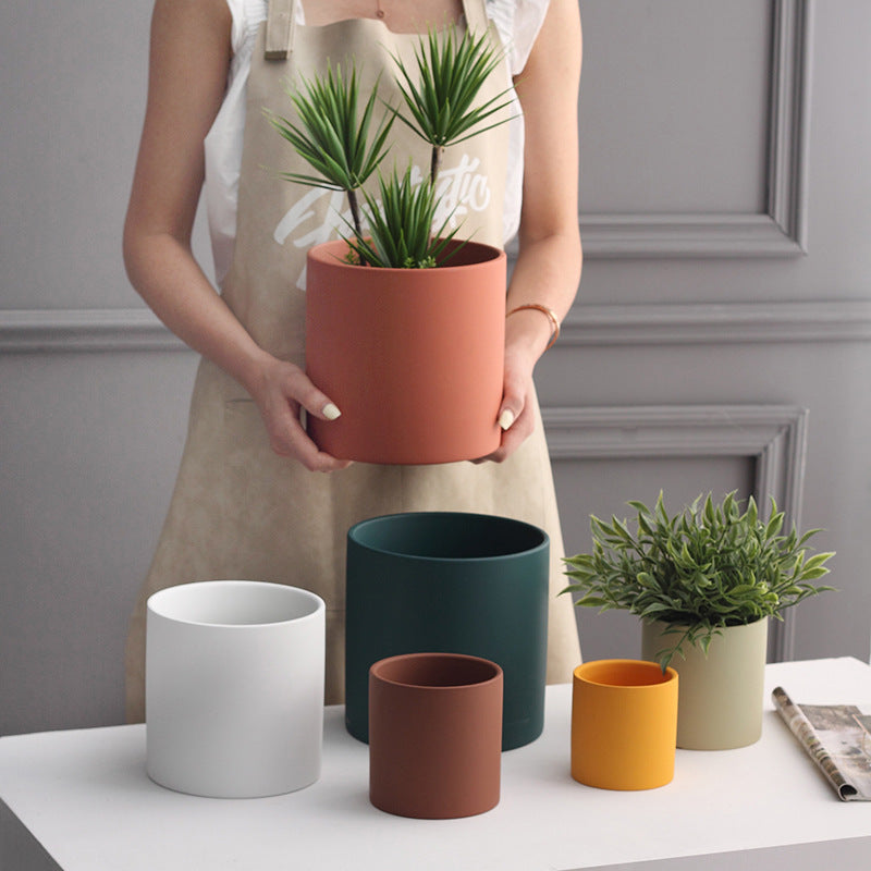 Nordic Ceramic Planter Pot with Drainage Hole & Tray - Modern Succulent & Flower Pot for Home Decor