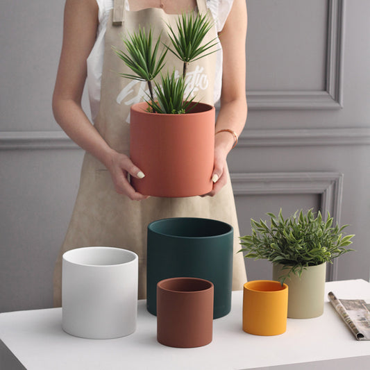 Nordic Ceramic Planter Pot with Drainage Hole & Tray - Modern Succulent & Flower Pot for Home Decor