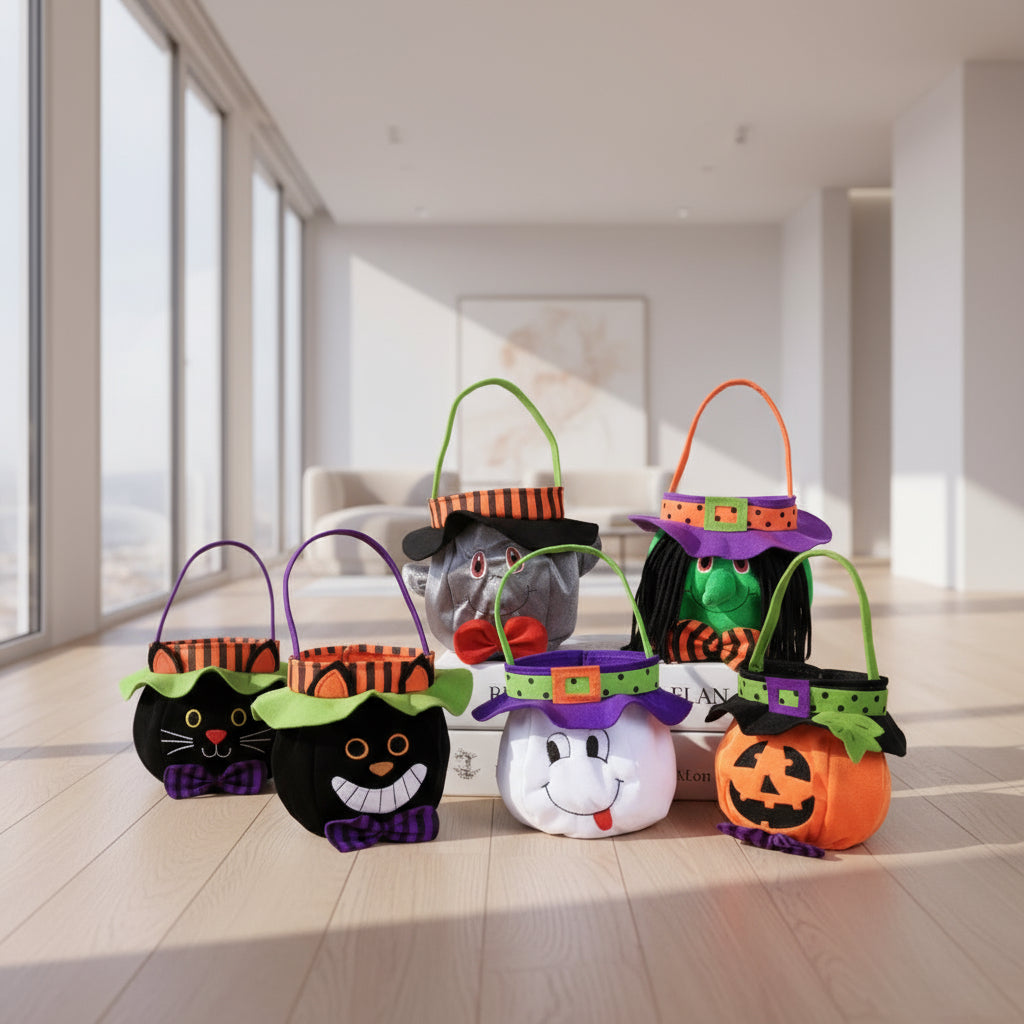 Halloween Witch Pumpkin Tote Candy Bag with Decorative Props