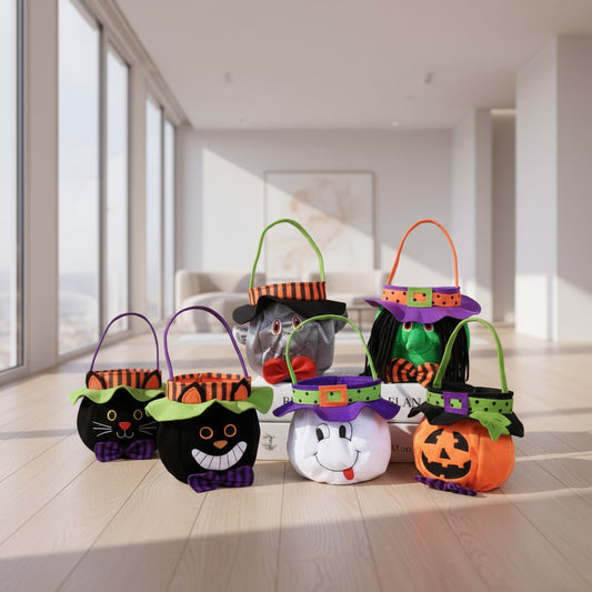 Halloween Witch Pumpkin Tote Candy Bag with Decorative Props